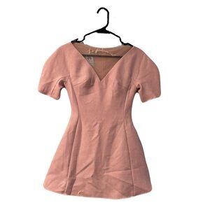 ELPIS - Pink V-Neck Mini Dress with Dainty Mesh Embroidered Detail